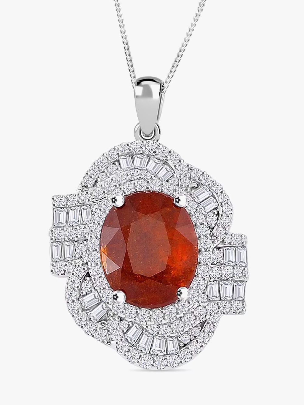 DJoy Womens Tangerine Kyanite & Moissanite Swirl Halo Pendant Necklace Silver